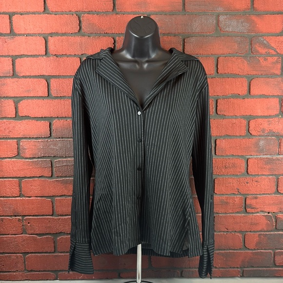 Mango MNG Woman's Button Down Pin Stripe Long Sleeve Woman‎ Top 2XL - Picture 1 of 7